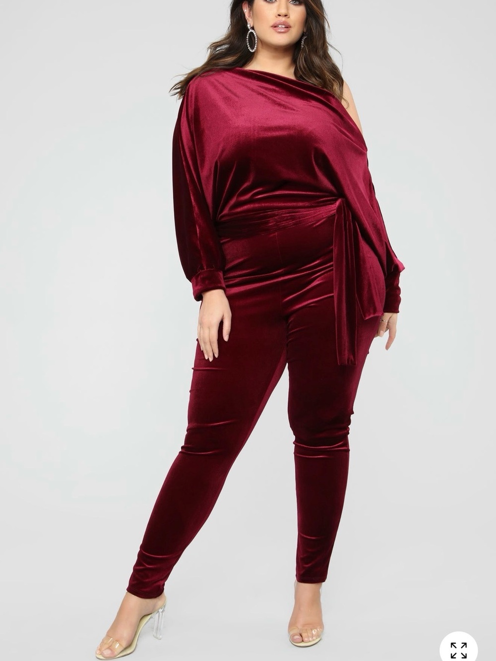 Velvet High-Waist Tapered Pants - Burgundy